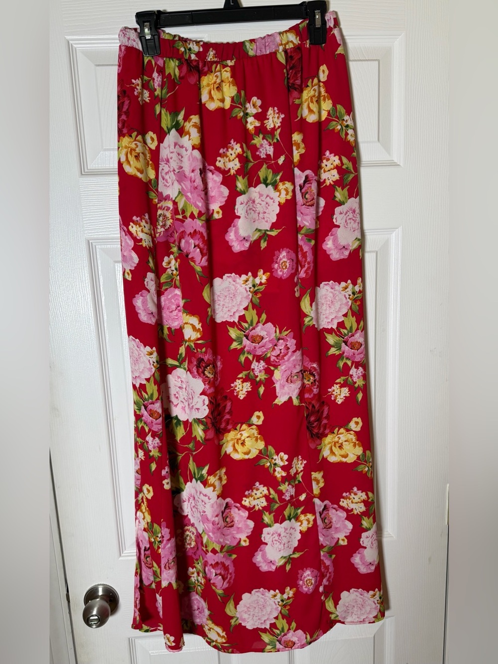 Peach Love California Red Maxi Skirt with Pink and Yellow Floral Built In Shorts